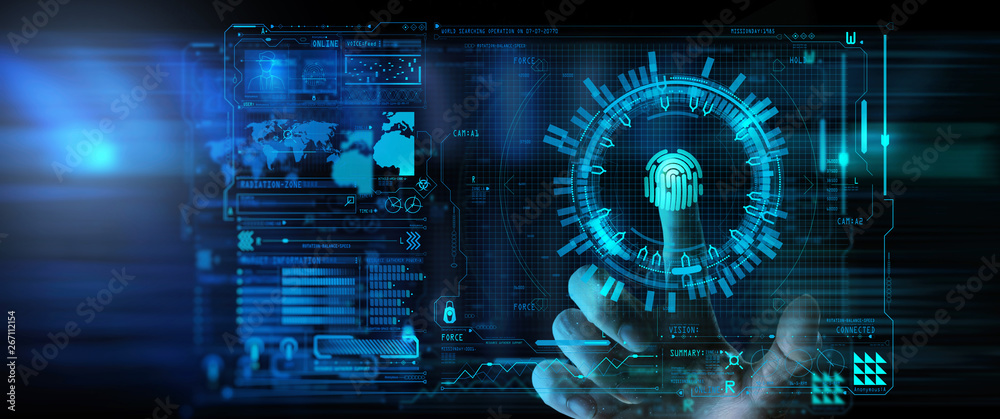 Aufkleber Fingerprint scanning provides security access biometrics identification with Business Technology Safety Internet Network Ui.