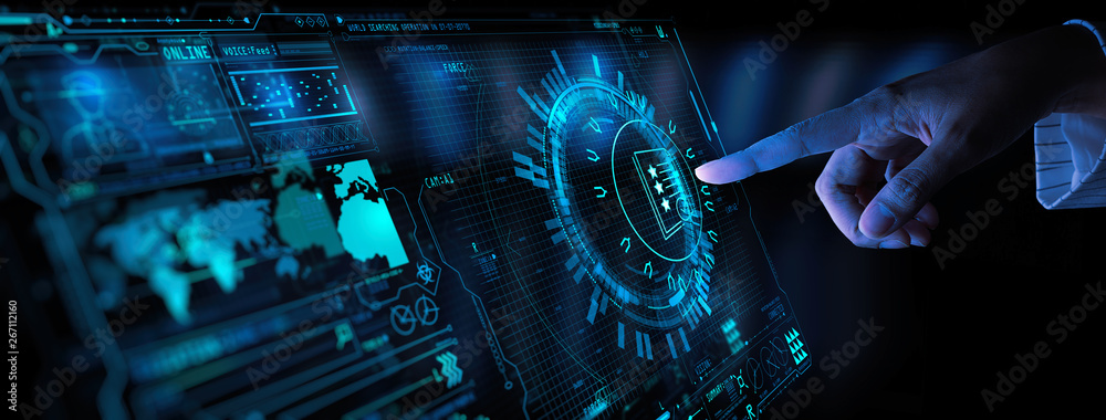 Poster Hand touch icon of Document Management Data System Business Internet Technology Concept.