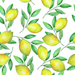 seamless pattern yellow lemons on the branches