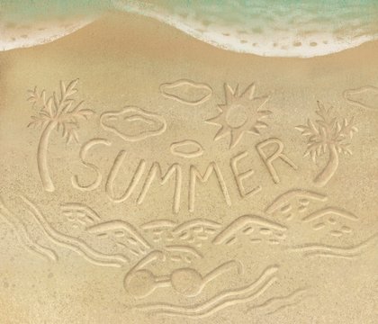 A summer sand draw on beach,digital-painting