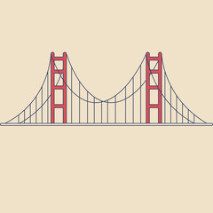 Vector Golden Gate Bridge in modern flat style on light background. Poster with Golden Gate Bridge