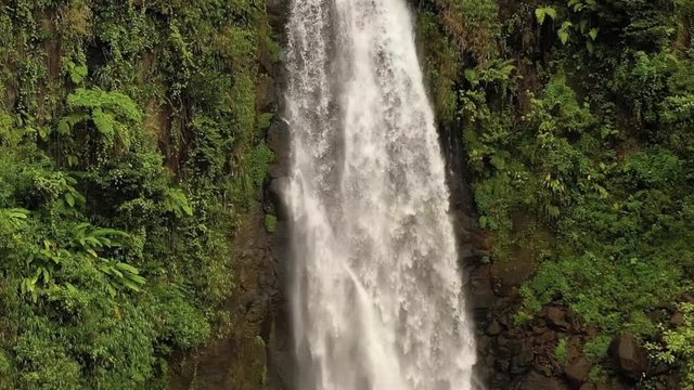Drone Aerial Close Up of Dominica Inland Rainforest Tragalgar Waterfalls on Carribean Island in Morne Trois Pitons National Park