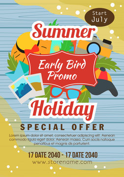 wooden summer holiday early bird promo flat style