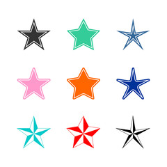 Set Of Colorful Star Icons Fill Color With Outline Flat Vector Illustration