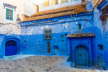 Streets in the blue town of Chefchaouen, Morocco