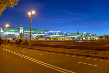 View of the Pushkinsky (Andreevsky) Bridge (at night). Moscow, Russia