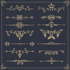 Vintage vector Set. Floral elements for design of monograms, invitations, frames, menus, labels and websites. For design of catalogs and brochures of cafes, boutiques. Retro style.