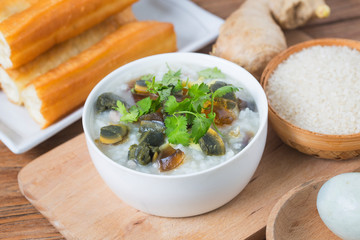 Rice preserved egg lean meat porridge，chinese rice porridge, chinese traditional healthy breakfast