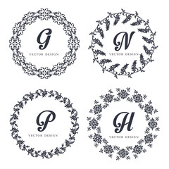 Vintage vector Set. Floral elements for design of monograms, invitations, frames, menus, labels and websites. For design of catalogs and brochures of cafes, boutiques. Retro style.
