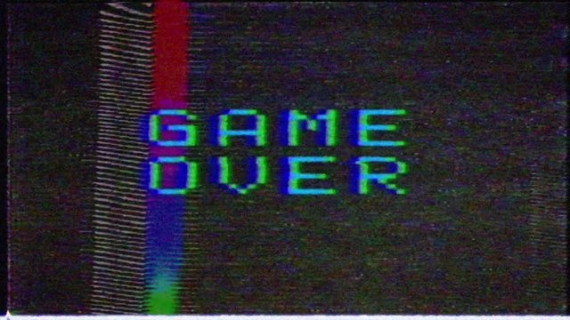 Retro videogame GAME OVER text on computer old tv glitch interference noise screen animation seamless loop - New quality universal vintage motion dynamic animated background colorful joyful video