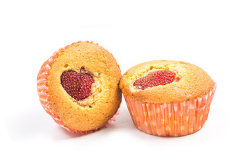 Strawberry muffins on white background
