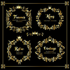 Vintage vector Set. Floral elements for design of monograms, invitations, frames, menus, labels and websites. For design of catalogs and brochures of cafes, boutiques. Retro style.