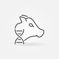 Cow with DNA vector concept icon or design element in thin line style