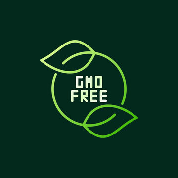 GMO Free with green leaves vector modern icon or logo in outline style on dark background