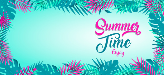 Summer time banner of tropical jungle plants