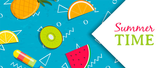 Summer time banner with tropical fruit ice cream