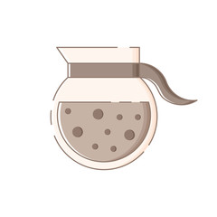 Cute isolated coffee pot with bubbles. Sticker, patch, badge, pin or tattoo. White background. Flat linear style illustration. Vector.