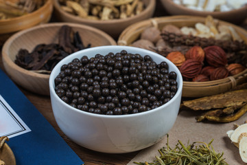 Stacked Chinese herbal medicine pills