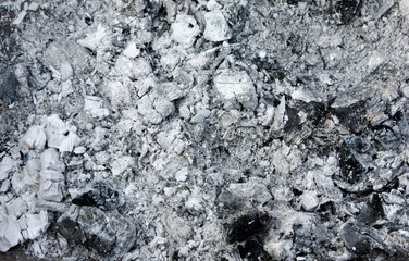 Gray ash from the kiln, background texture, ash, gray ash from wood