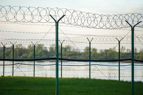 Protected area with barbed wire around the perimeter