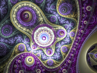 Violet fractal clockwork, digital artwork for creative graphic design