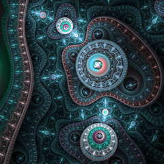 Glossy blue fractal time machine, digital artwork for creative graphic design