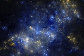 Fototapeta na wymiar Blue and yellow fractal galaxy, digital artwork for creative graphic design