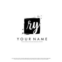 R Y RY initial square logo template vector