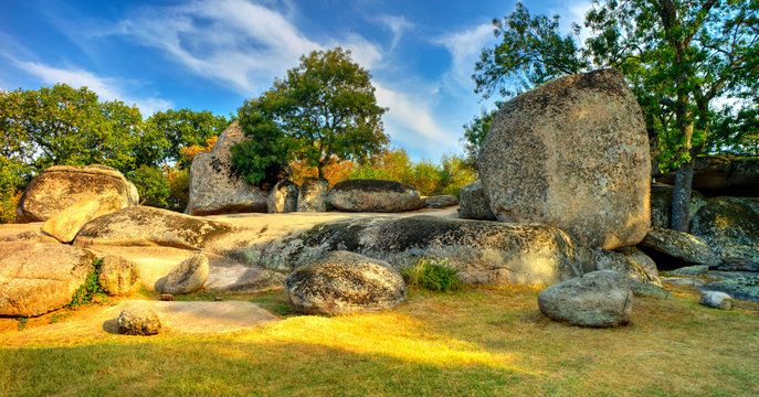 Beautiful landscape with the ancient thracian sanctuary Beglik Tash in Bulgaria