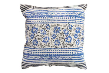 Decorative cushion with knitted pattern.