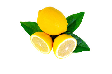 Lemon and leave set on white background