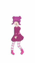 Crimson Anime Girl. Digital Art Painting