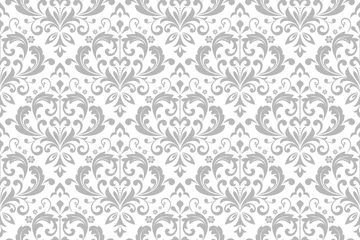 Foto op Canvas Wallpaper in the style of Baroque. Seamless vector background. White and grey floral ornament. Graphic pattern for fabric, wallpaper, packaging. Ornate Damask flower ornament. © ELENA