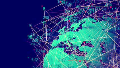 Mapa mundial y herramientas informáticas para la ciberseguridad. Tecnología y comunicación para el análisis y la gestión de datos en Internet.