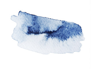 Isolated blue watercolor brushstroke texture. Hand drawn art paint background.