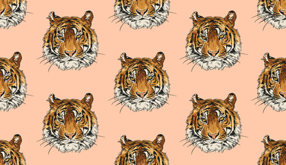 Tiger head vector seamless pattern background 
