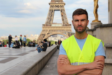 Man with yellow vest protesting in France