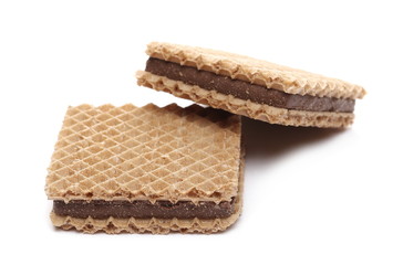 Wafers with hazelnut and cocoa isolated on white background
