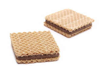 Wafers with hazelnut and cocoa isolated on white background