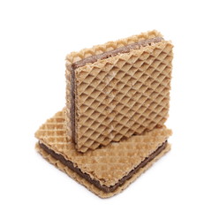 Wafers with hazelnut and cocoa isolated on white background