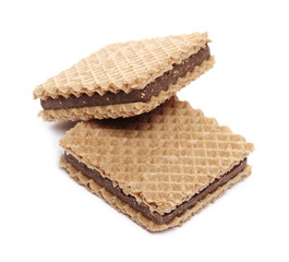 Wafers with hazelnut and cocoa isolated on white background
