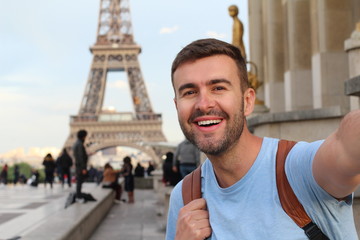 Ecstatic tourist in the Eiffel tower 