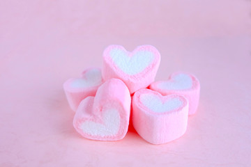 Pink marshmallow background, Heart marshmallow texture background, Valentine background