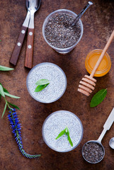 Chia seeds yogurt pudding with honey for breakfast 
