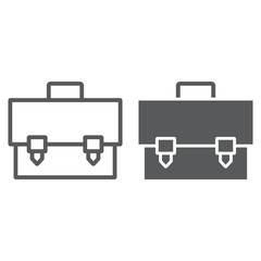Briefcase line and glyph icon, bag and suitcase, case sign, vector graphics, a linear pattern on a white background.