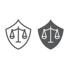 Defense line and glyph icon, law and justice, shield sign, vector graphics, a linear pattern on a white background.