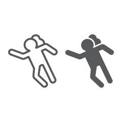 Crime scene line and glyph icon, accident and murder, victim sign, vector graphics, a linear pattern on a white background.