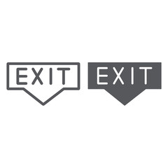 Exit line and glyph icon, emergency and doorway, evacuation sign, vector graphics, a linear pattern on a white background.