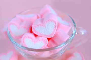 Close up marshmallow in coffee cup, Pastel background, Bakery background