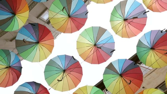 Colorful umbrellas background. Street art object